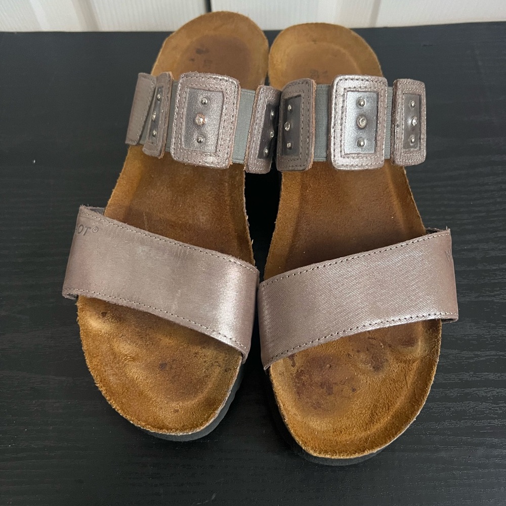 Naot Shoes Slip-on Sandals Emma Pewter Bedazzled Rhinestone Leather Size 39 US 8